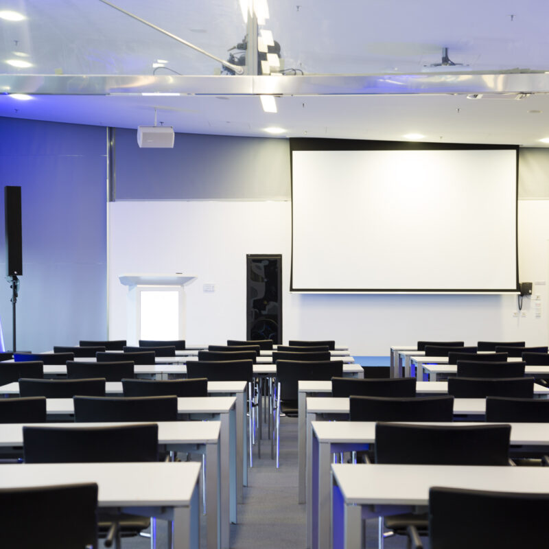 Conference room with a screen.